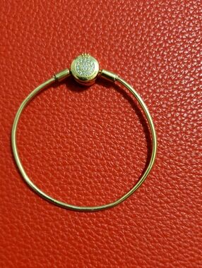 Pandora 14k Solid Gold Pavé Charm Bangle Bracelet - Gold